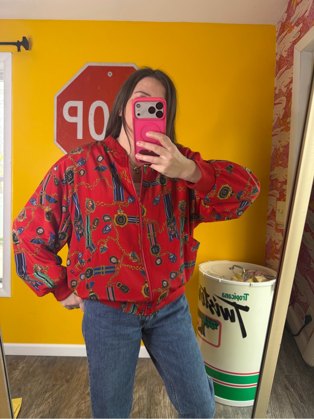 Alfred Dunner SZ 14 Jacket Vintage 80's Bomber Gold Chain Military Medal Design